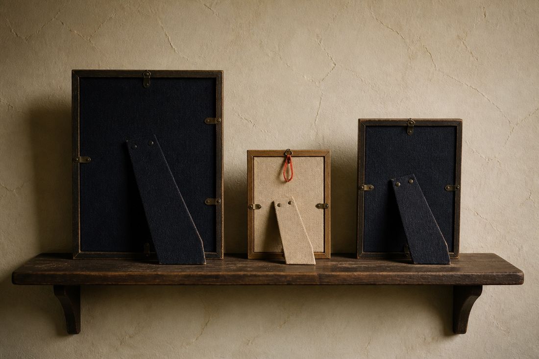 A hand placing a red card into a family tree of navy and cream cards linked by brass lines on a wooden table